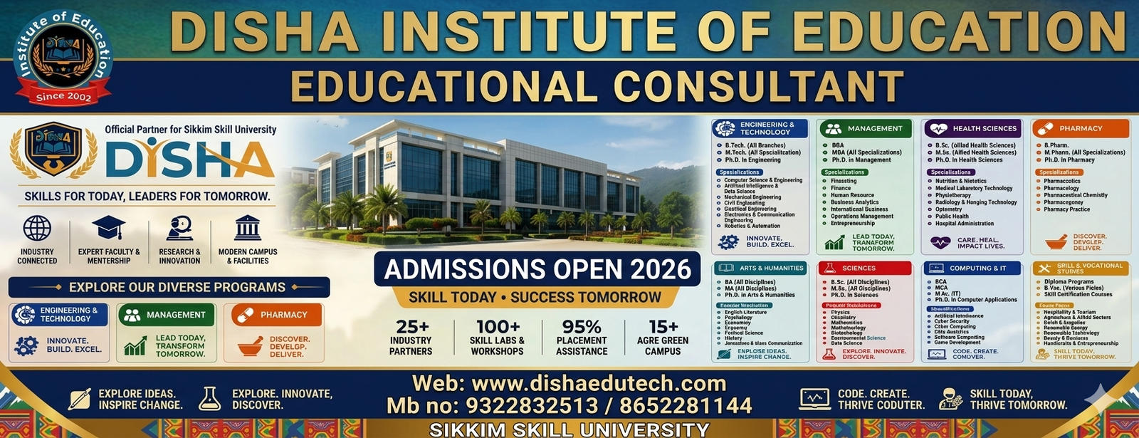 Disha Institute of Education Career Options Banner